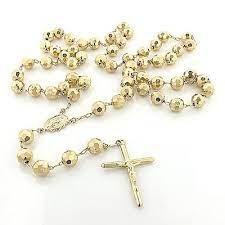 14k Solid Yellow Gold Rosary Beads Necklace 8mm 30in Gold Chains For Men Real Gold Bracelet Real Gold Chains
