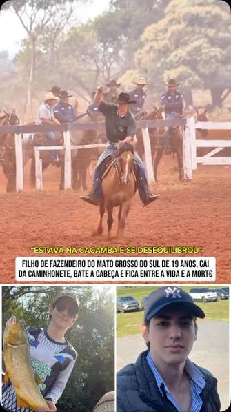 💔 JOVEM DE 19 ANOS SOFRE GRAVE ACIDENTE EM FAZENDA E É TRANSFERIDO PARA O ALBERT EINSTEIN. O jovem Arthur Basso Stefanello, de 19 anos, sofreu um grave acidente na Fazenda Volta Grande, em Sidrolândia ...