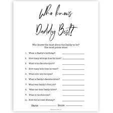 Who Knows Daddy Best Game White Gender Neutral Funny Baby Shower Games Fun Baby Shower Games Baby Shower Games Unique