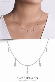 17 5inch 14k White Gold Dangling Diamond Station Necklace Station Necklace Diamond Jewelry Designs Necklace