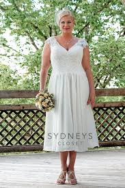 Charming Lace And Chiffon Tea Length Wedding Dress Plus Size Dresses Fullbeauty Tea Length Wedding Dress 1950s Style Wedding Dresses Casual Wedding Dress