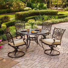 Gather around a patio table. Hanover Outdoor Furniture Traditions 5 Piece Bronze Metal Frame Patio Dining Set With Natural Oat Hanover Cushions Lowes Com Patio Set Patio Patio Dining