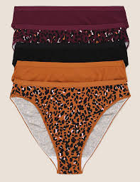 Briefs with leg and excellent fit. 5pk Cotton Lycra Leopard Print High Leg Knickers M S Collection M S