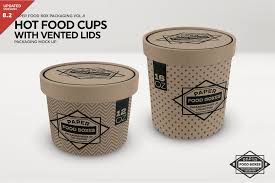 Hot Food Cups W Vented Lids Mockup Food Box Packaging Disposable Food Containers Packaging Mockup