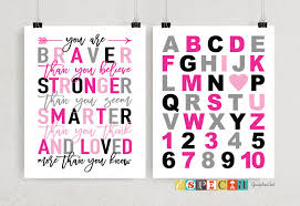 Pink Black Gray Alphabet Poster For Baby Girl Nursery Decor Printable Wall Ar Decorating Toddler Girls Room Baby Girl Nursery Decor Kids Clothing Store Design