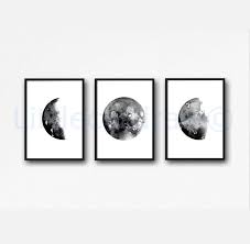 Moon Set Of 3 Art Prints Pick Your Color Moon Watercolor Etsy Watercolor Art Prints Moon Art Print Moon Painting