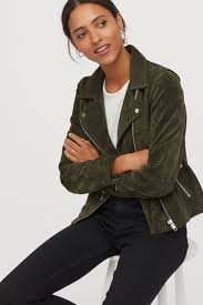 Bikerjacke Aus Veloursleder Dunkelgrun Ladies H M De Suede Biker Jacket Suede Biker Biker Jacket