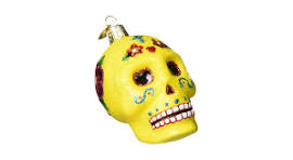 Old World Christmas Sugar Skull Glass Blown Ornament for Christmas Tree,  Handcrafted Holiday Decoration, Day of the Dead Collection
