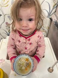 She's not feeling well so mama made her some homemade chicken soup 💚