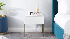 White Single Drawer Bedside Table White Brass Side Table White Bedside Table Bedside Table Decor Brass Side Table