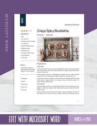 Recipe Template Printable Microsoft Word Or Google Docs Etsy Recipe Template Printable Cookbook Template Recipe Template