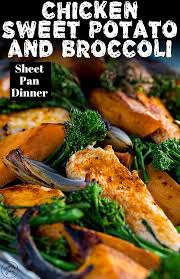 Sheet Pan Chicken And Broccoli With Sweet Potatoes Baked Chicken Sweet Potato Sweet Potato Recipes Roasted Sheet Pan Dinners Chicken