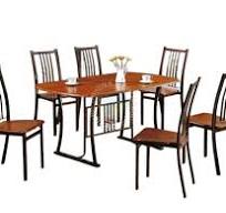 Meja Makan Top Kayu Petak + 6 Kerusi | Dining Tables Wooden Top c/w Metal  Frame + 6 Chairs | SGT-TR800 FS
