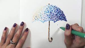 Pintura De Um Simples Guarda Chuva Em Aquarela Usando A Tecnica De Pontilhismo Aquarelas De Maria