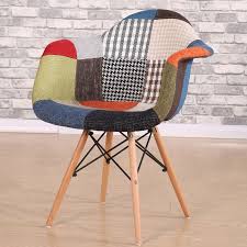 Set Of 2 Multi Color Modern Style Patchwork Upholstered Armchair Dining Chair Natural Wood Leg Dining Room Chair Upholstered Arm Chair Chair Accent Arm Chairs