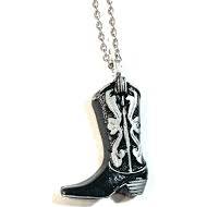 Black and Silver 1.5" Western Cowboy Boot Pendant, With ...