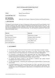 As a crucial member of the finance team, a typical finance manager job description should include, but not be limited to: Http Hgs Uhb Nhs Uk Wp Content Uploads 00 Deputy Finance Director Job Description And Person Specification Pdf