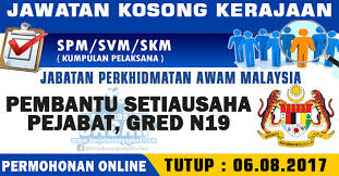 √ senarai kilang di desa cemerlang | jawatan kosong terkini, utusan borneo kerja kosong, jwatan kosong security sg petani 2019, hospital uitm. Jawatan Kosong Jpa Pembantu Setiausaha Pejabat Gred N19 Jawatan Kosong Terkini Negeri Sabah