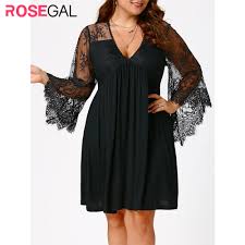Rosegal Dress Women Plus Size 5xl Sexy Lace Flare Sleeve Empire Waist Tunic Dresses 2018 Autumn Casual Vestido De Festa Big Size Dresses Aliexpress