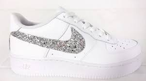 Black Air Force 1 White Swoosh Glitter Swoosh Air Force 1 Silver In 2020 Glitter Nikes Nike Air Force Nike Air Shoes