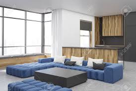 Vidaxl coffee table square reclaimed vintage furniture modern living roomby vidaxl(10). Black And Wooden Living Room Corner With A Blue Sofa A Black Stock Photo Picture And Royalty Free Image Image 92873220