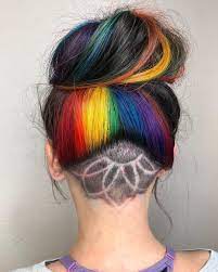 Been Itching To Try A Rainbow On Someone Thankfully I Have Cool Friends Had One Of The School S Barbers Ho Undercut Long Hair Hair Tattoo Designs Hair Styles