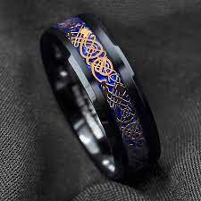Rose Gold Blue Carbon Fiber And Black Tungsten Men S Etsy In 2020 Mens Jewelry Black Tungsten Rings Jewelry Stores
