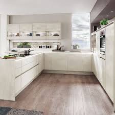 u kuche mit grifflosen kuchenfronten in der farbe beton weiss moderne kuche wohnung kuche haus kuchen