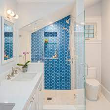 Design by jaime blomquist interiors. 75 Beautiful Transitional Blue Tile Bathroom Pictures Ideas August 2021 Houzz