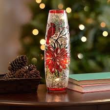 Pre Lit Cardinal And Poinsettia Hurricane 12 In Kirklands Poinsettia Christmas Decor Diy Painted Wine Bottles