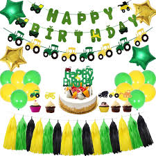 Find the best deals for farm party decorations. Locca Farm Tractor Theme Party Decorations Set John Deere Party Supplies For Kids Boys Girls Birthday Baby Shower Includes Tractor Birthday Banner Tractor Garland Cake Topper Balloons Tassels Amazon In Home Kitchen
