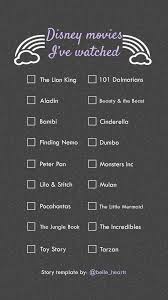 Join in and share your disney movie fandom using #disneymovieinsiders 🔑 ©disney di.sn/6009glebh. Disney Movies I Ve Watched Checklist Instagram Story Template Instagram Story Template Story Template Instagram Story