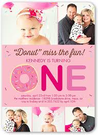Your child's first birthday marks the milestone for parents, so it is a worthy cause of celebration! Donut Miss Girl First Birthday Invitation Shutterfly