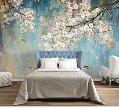 Oriental theme bedroom decorating and decor click here. Oil Painting Wallpaper Murals Flower Pattern Wall Decorating Ideas Watercolor Wall Art Purple Cherry Blossom Floral Tree Wall Mural Baum Wandbilder Blumen Wand Wandbild Wand
