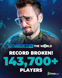 📢 HISTORY HAS BEEN MADE! 📢 @gothamchess vs. the World has 143,700+  players competing, officially making it the largest chess game in history!!  Join team World and let's take Levy down!