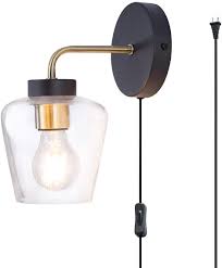Lnc swing arm wall sconce lighting glass lamp with plug in cord for bedroom. Glass Shade Wall Light Fixture Industrial Edison Wall Lamps With On Off Cord Retro Wall Sconce For Bedroom Stair Reading Overhead Farmhouse E26 Base Tehenoo Minimalist Plug In Wall Sconce Set Of 2 Lighting Ceiling Fans