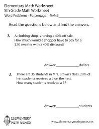 English 1, english 2, english 3, english 4 Fifth Grade Percentage Word Problems Worksheet