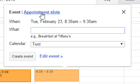 I have created a form instead of the default appointment form.(ie,while double clicking a form which is created by me is opening).now i want to save the appoinments in my form to the scheduler cells(like when we add new appouintments ,it will show in the scheduler cell).how it can be done. Creating Bookable Appointment Slots In Google Calendar Division Of Information Technology
