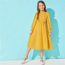 Kiddie Yellow Stand Collar Frill Trim Button Front Girls Cute Dress Tesettur Tunik Modelleri 2020 Kadin Elbiseleri The Dress Sirin Elbiseler