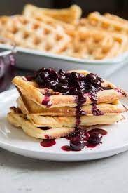 Buttermilk Waffles With Ginger Blueberry Sauce- The Little Epicurean Recipe Waffles Waffles Recipe Homemade Blueberry Sauce