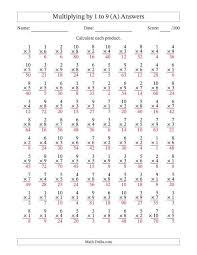 It can also be used as a timed addition math facts test. Multiplying 1 To 10 By 1 To 9 100 Questions A