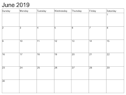 Monthly calendar for the month june in year 2019. June 2019 Calendar Printable Year Calendar