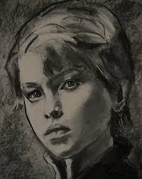 Football game sketch in charcoal and pastels