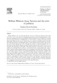 Isaac newton is generally acknowledged to have been one of the greatest creative men of genius who ever existed. Pdf William Whiston Isaac Newton And The Crisis Of Publicity