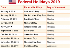 January 2019 Calendar Us Federal Holidays Federal Holiday Calendar Holiday Calendar National Holiday Calendar