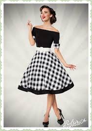 Belsira 50er Jahre Rockabilly Petticoat Kleid Gingham Schwarz Weiss Swing Kleid Party Kleider Tellerrock Kleid