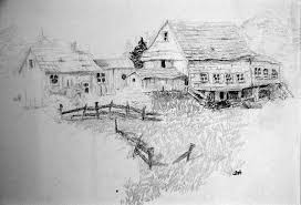 Draw the side of the roof. Farmhouse And Barn Drawing By Joseph Hawkins