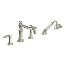 Bathtub faucet with handheld shower diverter. Moen Ts21104bn Weymouth Two Handle Diverter Roman Tub Faucet With Handheld Shower Brushed Nickel