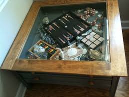 Coffee Table Square Glass Top Display Table 2 Drawers Gray With Wood Trim Ebay Display Coffee Table Coffee Table Square Coffee Table With Drawers