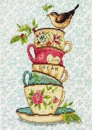 Cross stitch pattern, set, teapot, teacup, cream jug, counted cross stitch chart, embroidery design diy kitchen decor. Stacked Tea Cups Cross Stitch Kit Only 16 60
